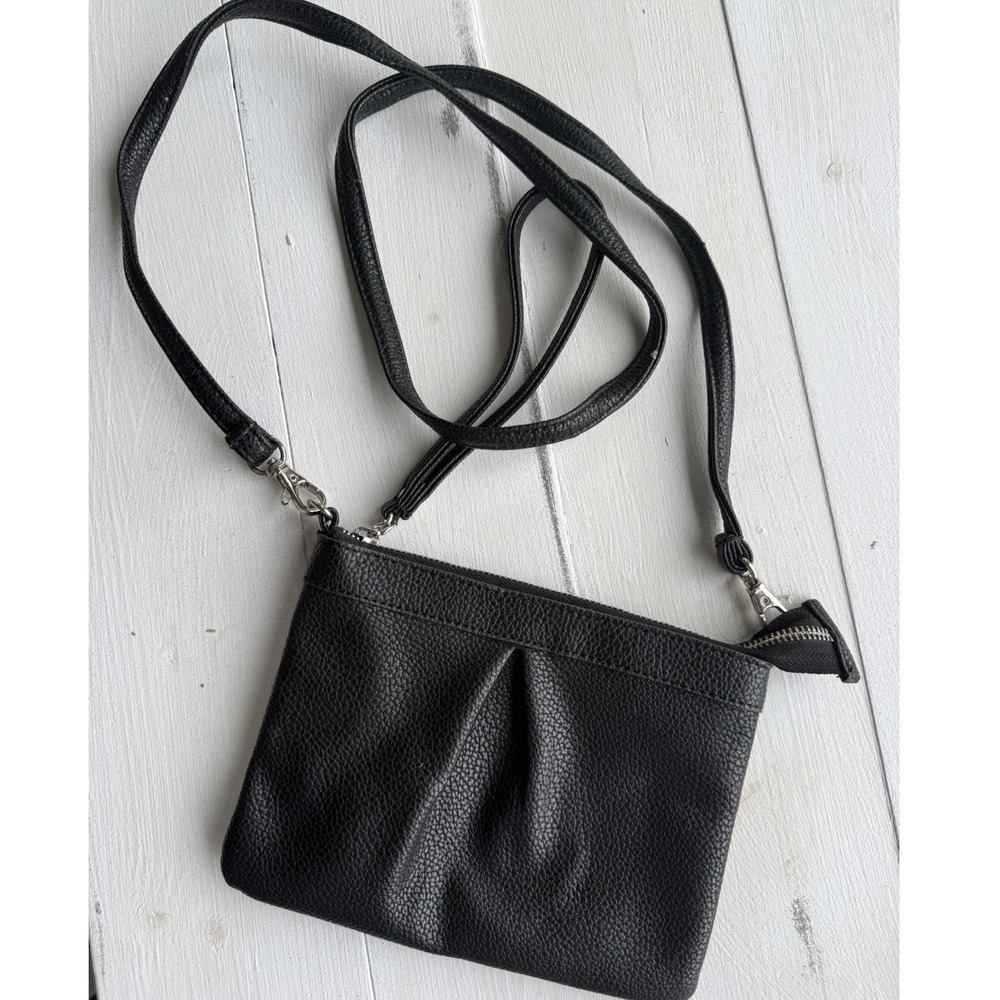 Prince & Fox Black Faux Leather Crossbody Wristlet Bag Detachable Straps